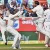 Indian bowler Mohammed Shami celebrates a wicket of Alastair Cook with his teammate during the 2nd day of 2nd Test Cricket match between India and England in Visakhapatnam.Photo: PTI