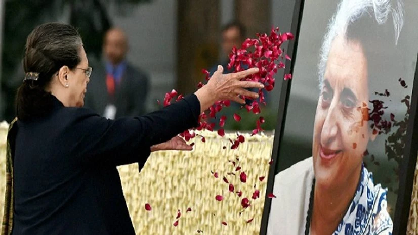 Congress President Sonia Gandhi paying floral tribute to former prime minister Indira Gandhi on her 99th birth anniversary at AICC in New Delhi. Congress President Sonia Gandhi paying floral tribute to former prime minister Indira Gandhi on her 99th birth anniversary at AICC in New Delhi.