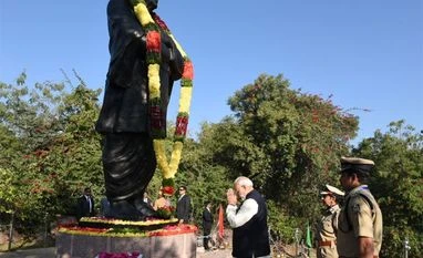 PM pays tributes to Sardar Patel on death anniversary, recalls contribution Prime Minister Narendra Modi pays tributes to Sardar Patel in Hyderabad. Photo: Twitter (@PMOIndia)