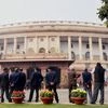 Security personnel keep a watch at Parliament in New Delhi. Photo: PTI