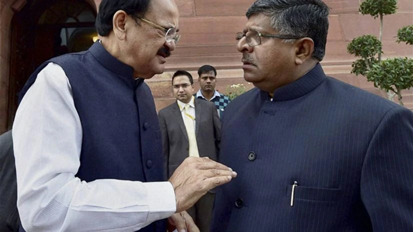 Union Ministers Venkaiah Naidu and Ravi Shankar Prasad, Photo: PTI Union Ministers Venkaiah Naidu and Ravi Shankar Prasad, Photo: PTI