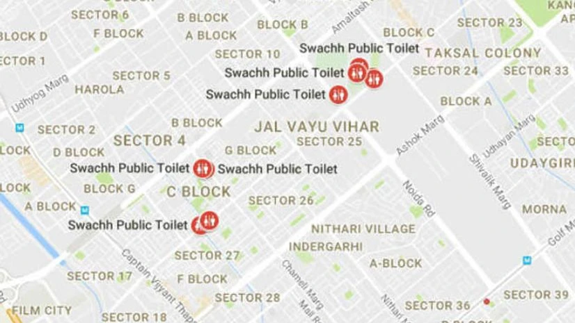 Google map for public toilets in Delhi-NCR Google map for public toilets in Delhi-NCR