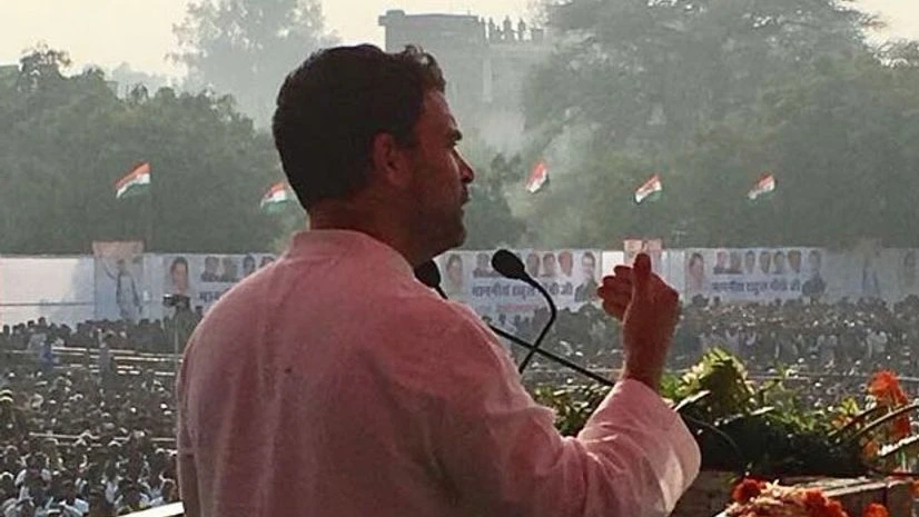 Congress Vice-President Rahul Gandhi while addressing a rally in Baran district of Rajasthan. Congress Vice-President Rahul Gandhi while addressing a rally in Baran district of Rajasthan.