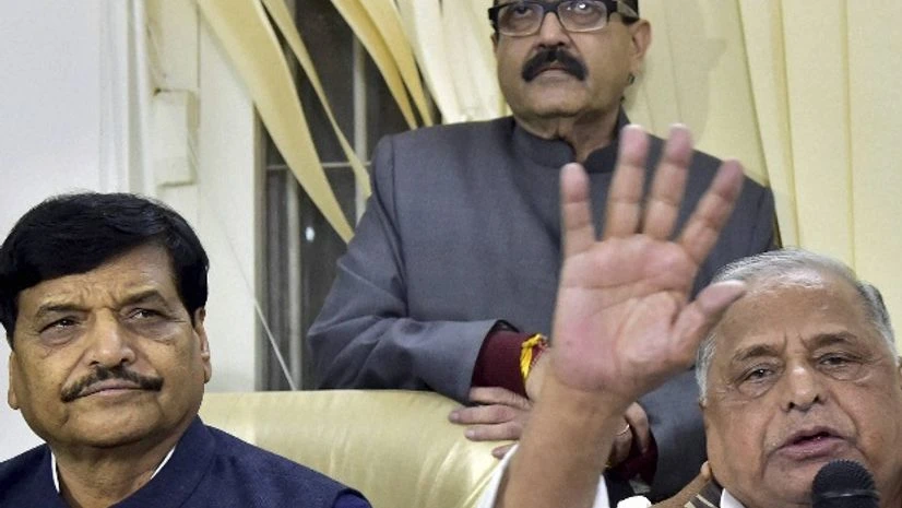 SP supremo Mulayam Singh Yadav with party leaders Amar Singh and Shivpal Yadav SP supremo Mulayam Singh Yadav with party leaders Amar Singh and Shivpal Yadav