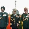 Chief of the Army Staff General Bipin Rawat, Navy Chief Admiral Sunil Lanba and Air Chief Marshal Birender Singh Dhanoa after paying homage at Amar Jawan Jyoti at India Gate on the occasion of Army Day 2017
