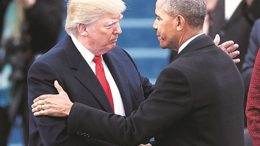 Barack Obama greets Donald Trump at the ceremony to swear in the latter as the 45th president of the United States in Washington on Friday. Photo: Reuters Barack Obama greets Donald Trump at the ceremony to swear in the latter as the 45th president of the United States in Washington on Friday. Photo: Reuters