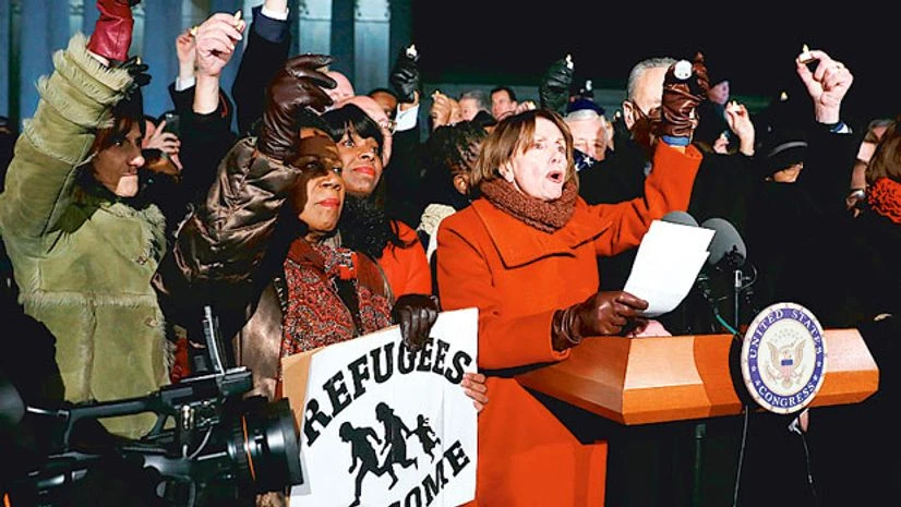 House Minority Leader Nancy Pelosi during a rally against President Donald Trump's travel ban outside the Supreme Court in Washington on Monday. (Photo: Reuters) Nancy Pelosi