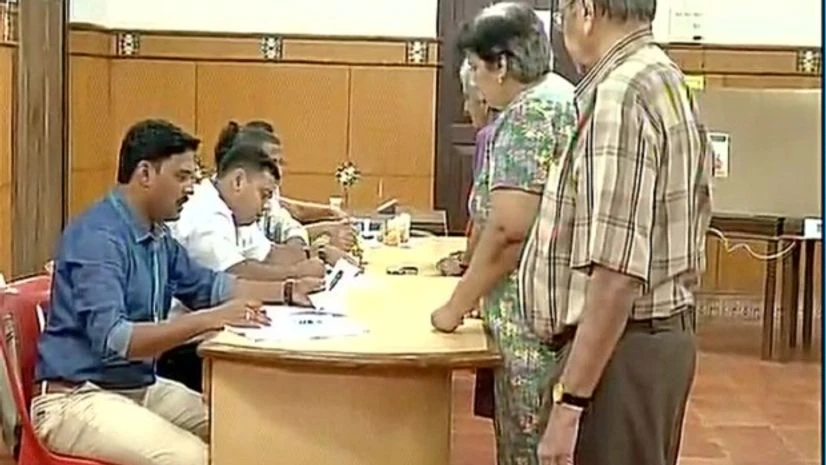 Goa Senior citizens cast their vote at a polling booth in South Goa's Margaon