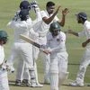 India's Ravichandran Ashwin celebrates with teammates the dismissal of Bangladesh's captain Mushfiqur Rahim during the last day of their one-off cricket test match in Hyderabad on Monday. File Photo: PTI