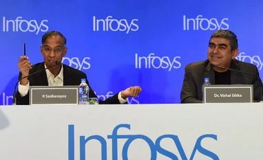 Challenge is to transition without losing values, ethos, says Vishal Sikka R Seshasayee, Chairman of Board, Infosys and Infosys CEO, Vishal Sikka addresses a press conference in Mumbai (Photo: PTI)