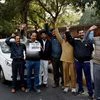 Ola and Uber taxi drivers shout slogans during the Fifth day of their strike against withdrawal of incentives by the app-based cab aggregators, at Jantar Mantar in New Delhi. Photo: PTI