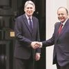 Britain’s Chancellor Philip Hammond (left) with Finance Arun Jaitley for talks at 11 Downing Street in London on Tuesday (Photo: PTI)
