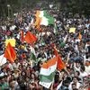 Akhil Bharatiya Vidyarthi Parishad, ABVP, activists, protest march, AISA, JNU, North Campus, Delhi University, DU, New Delhi