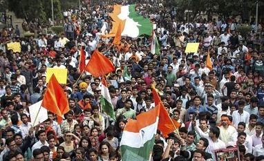 ABVP holds protest march in DU, demands action against anti-nationals Akhil Bharatiya Vidyarthi Parishad, ABVP, activists, protest march, AISA, JNU, North Campus, Delhi University, DU, New Delhi