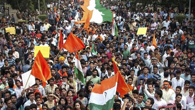 Akhil Bharatiya Vidyarthi Parishad, ABVP, activists, protest march, AISA, JNU, North Campus, Delhi University, DU, New Delhi Akhil Bharatiya Vidyarthi Parishad, ABVP, activists, protest march, AISA, JNU, North Campus, Delhi University, DU, New Delhi