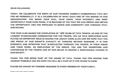 You are the 'inheritors' of Tata Trusts: Ratan Tata writes to group staff Ratan Tata letter