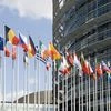 (Flags of the countries of the European Union at an input in Europarliament) Image via Shutterstock