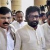 Ravindra Gaikwad (C) with Shiv Sena spokesperson Sanjay Raut (L) and party MPs after a  press conference at Parliament in New Delhi