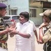 Tamil Nadu Health Minister Vijaya Baskar in an argument with the CRPF personnel during a raid at his residence by the income tax department in Chennai on Friday. Photo: PTI