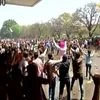 Panjab University students protest against fee hike in the campus (Photo:ANI)