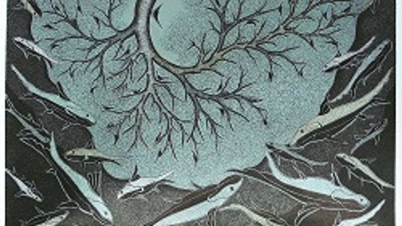 Mayank Shyam’s gond painting, permanent ink and acrylic on canvas Mayank Shyam’s gond painting, permanent ink and acrylic on canvas