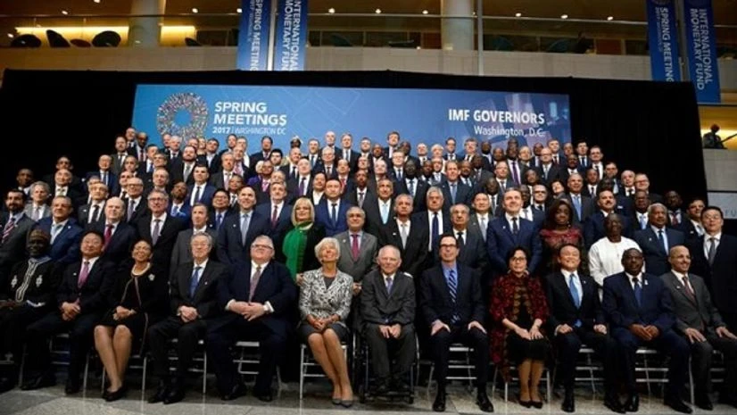 IMF Finance ministers and bank governors pose for a "family" photo for the International Monetary and Financial Committee (IMFC), as part of the IMF and World Bank's 2017 Annual Spring Meetings