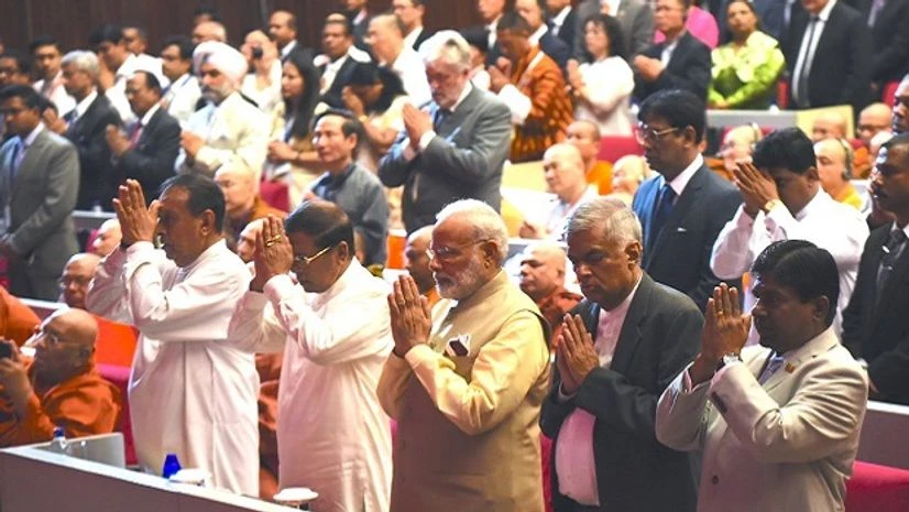 Narednra Modi, Sri Lanka PM Modi at at the International Vesak Day celebrations in Colombo. Photo: @PMOIndia