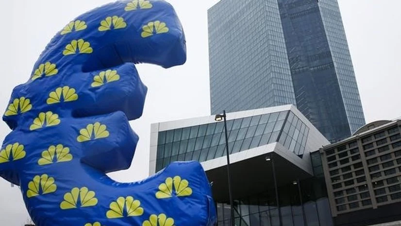 Inflated euro sign is seen outside the new head quarters of the European Central Bank (ECB) in Frankfurt Euro Zone, Inflation
