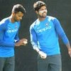 Birmingham : India's Hardik Pandya, left, and Umesh Yadav bowl in the nets during a practice session ahead of their ICC Champions Trophy Group B match against Pakistan at Edgbaston in Birmingham. Photo: AP/PTI
