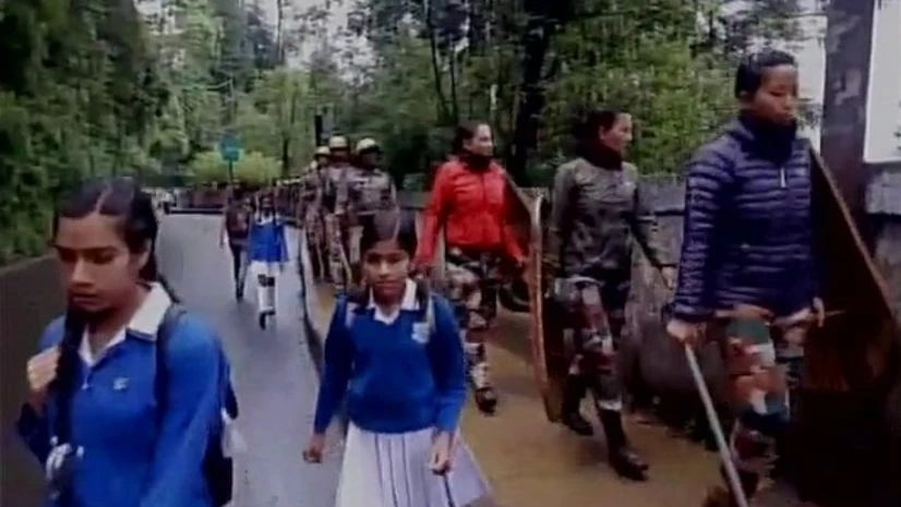 Gorkhaland, Darjeeling Paramilitary force patrol the city during the indefinite bandh called by Gorkha Janmukti Morch