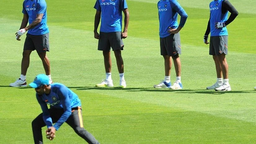 India players look on during a practice session in the nets ahead of their ICC Champions Trophy semifinal match between Bangladesh and India at Edgbaston in Birmingham India players look on during a practice session in the nets ahead of their ICC Champions Trophy semifinal match between Bangladesh and India at Edgbaston in Birmingham