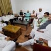 Senior Congress leaders Ghulam Nabi Azad and Mallikarjun Kharge, CPI(M) General Secretary Sitaram Yechury, RJD leader Lalu Prasad, Samajwadi Party's Ramgopal Yadav, NCP's Praful Patel and other opposition leaders in a meeting to discuss the strategy