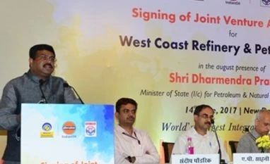 IOCL, BPCL and HPCL ink JV pact for $40 bn West Coast Refinery project Dharmendra Pradhan addressing the gathering