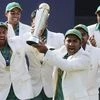 File photo: Pakistan's captain Sarfraz Ahmed, front, celebrates with teammates winning the ICC Champions Trophy 2017 at The Oval in London.