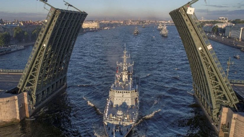 warship, Neva River, Russia, Navy Day warship, Neva River, Russia, Navy Day