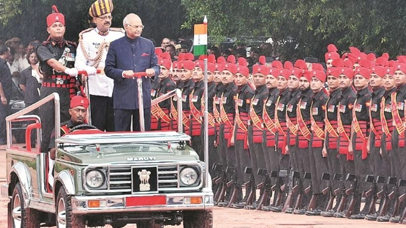 Ram Nath Kovind, President India President Ram Nath Kovind takes the guard of honour at Rashtrapati Bhavan on Monday. Photo: Sanjay K Sharma