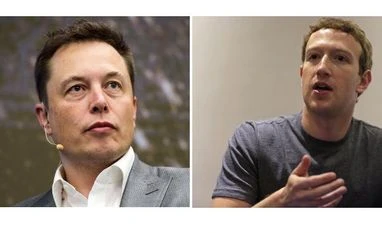 Debating the future intelligence face-off: Elon Musk (left) and Mark Zuckerberg