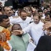 Senior JD(U) leader Sharad Yadav being welcomed by his supporters at the Jay Prakash Narayan International Airport in Patna on Thursday. Photo: PTI