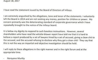 I am not seeking any money, position for children or power, responds Murthy narayana murthy, infosys