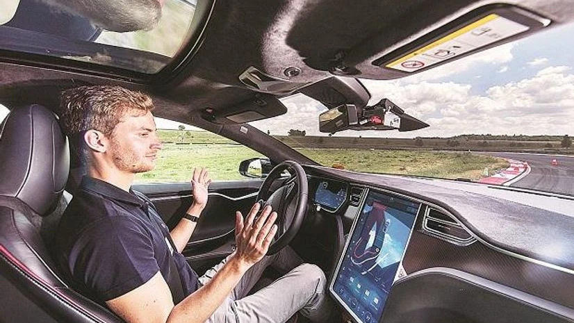 Tesla Model S car fitted with self-driving technology Tesla Model S car fitted with self-driving technology