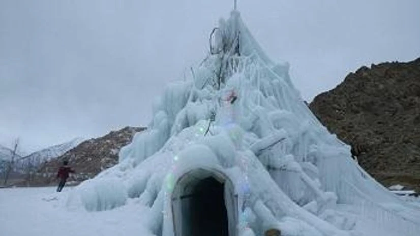 A completed ‘ice stupa’ working as an artificial glacier in Ladakh A completed ‘ice stupa’ working as an artificial glacier in Ladakh
