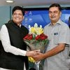 The Union Minister for Railways and Coal, Piyush Goyal greets the New Minister of State (Independent charge) for Power and New and Renewable Energy R K Singh, in New Delhi on Tuesday. Photo: PTI