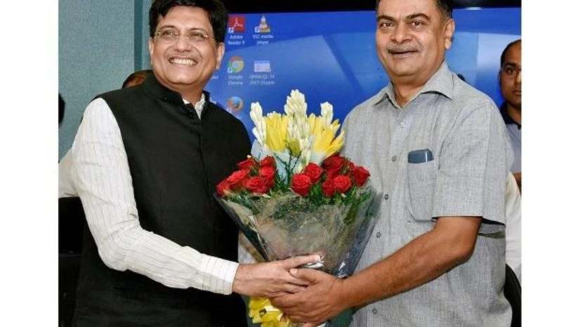 The Union Minister for Railways and Coal, Piyush Goyal greets the New Minister of State (Independent charge) for Power and New and Renewable Energy R K Singh, in New Delhi on Tuesday. Photo: PTI The Union Minister for Railways and Coal, Piyush Goyal greets the New Minister of State (Independent charge) for Power and New and Renewable Energy R K Singh, in New Delhi on Tuesday. Photo: PTI