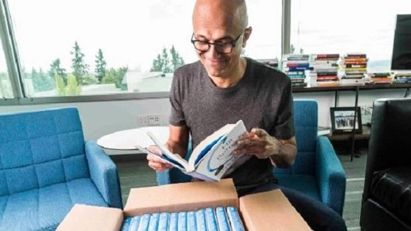 Satya Nadella Satya Nadella with his book titled 'Hit Refresh'. Photo: @satyanadella (Twitter)