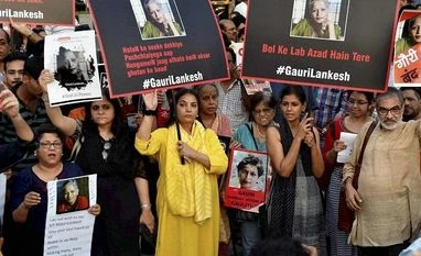 Gauri Lankesh, Shabana Azmi Actor Shabana Azmi joins a protest against the murder of journalist Gauri Lankesh