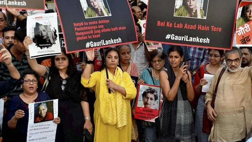 Gauri Lankesh, Shabana Azmi Actor Shabana Azmi joins a protest against the murder of journalist Gauri Lankesh