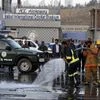 Afghan firefighters work at the site of a deadly suicide attack outside a cricket stadium, in Kabul, Afghanistan. Photo: AP | PTI