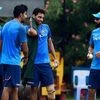 Indian cricket team fast bowlers Bhuvneshwar Kumar, Umesh Yadav and Jasprit Bumrah during a practice session at MAC Stadium on the eve of the first ODI match against Australia, in Chennai. Photo: PTI