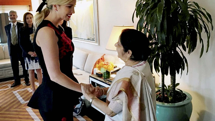 Sushma Swaraj, Ivanka Trump New York: External Affairs Minister Sushma Swaraj with US President Donald Trump's daughter and adviser Ivanka Trump during a meeting in New York on Monday on the sidelines of the annual UN General Assembly session. PTI Photo