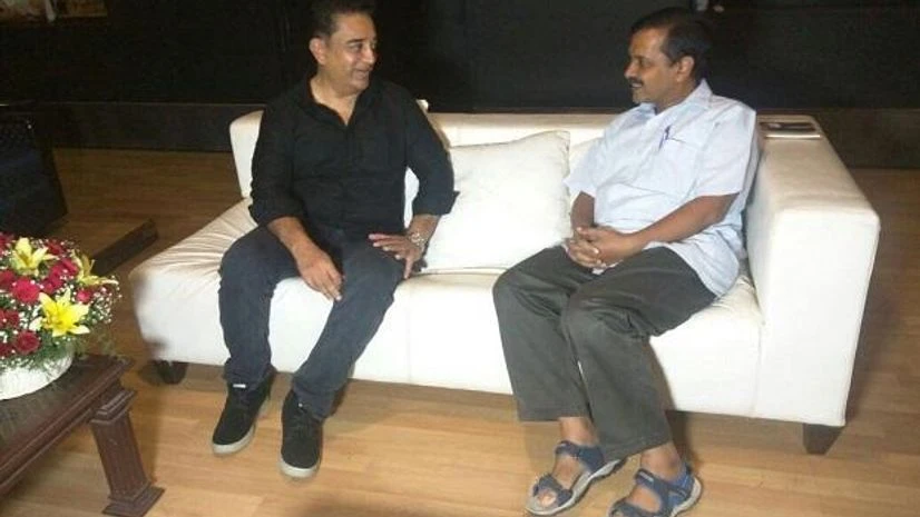 Kamal Haasan with Arvind Kejriwal in Chennai Kamal Haasan, Arvind Kejriwal, AAP, Chennai